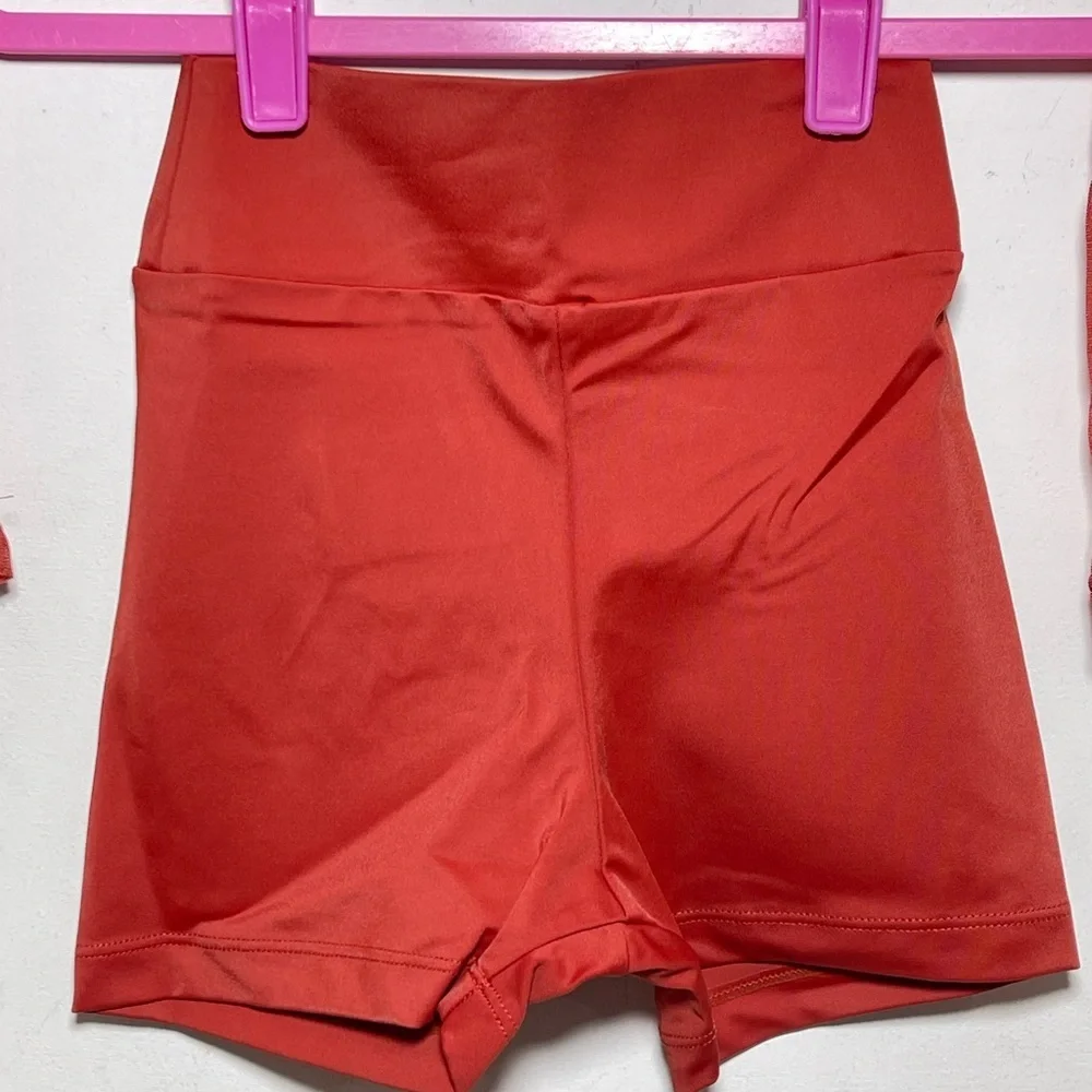 Theatricals Classwear orange Crop Top Shorts Set Dance Gymnastics Workout NWT
